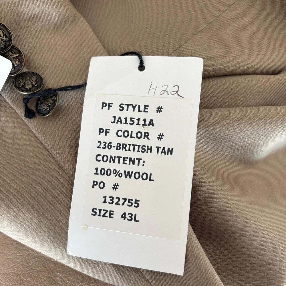 Paul Fredrick 43L British Tan Solid 2-Button‎ Sport Coat Wool Blazer Jacket. NWT
